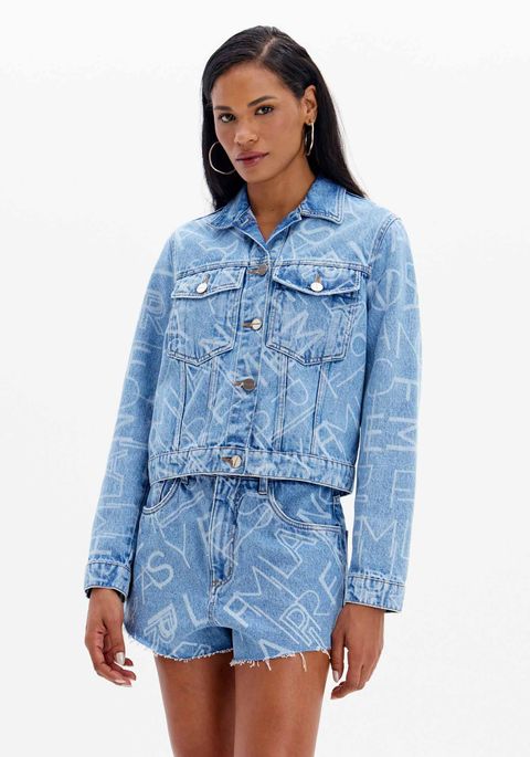 Jaqueta Jeans Trucker Com Bolsos