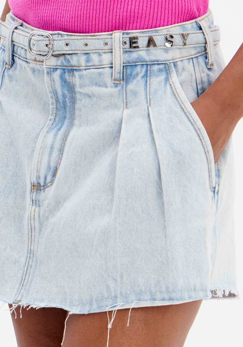 Short Saia Jeans Comfort Cintura Alta Com Cinto