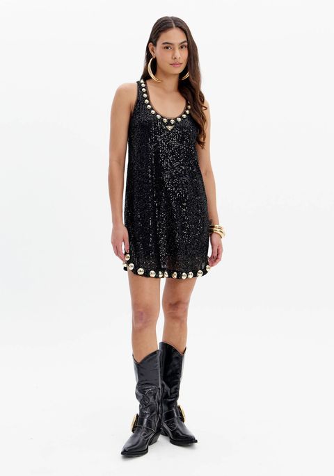 Vestido Curto Paetê Com Aplicação