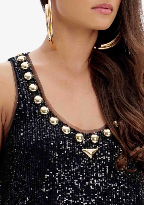 Vestido Curto Paetê Com Aplicação