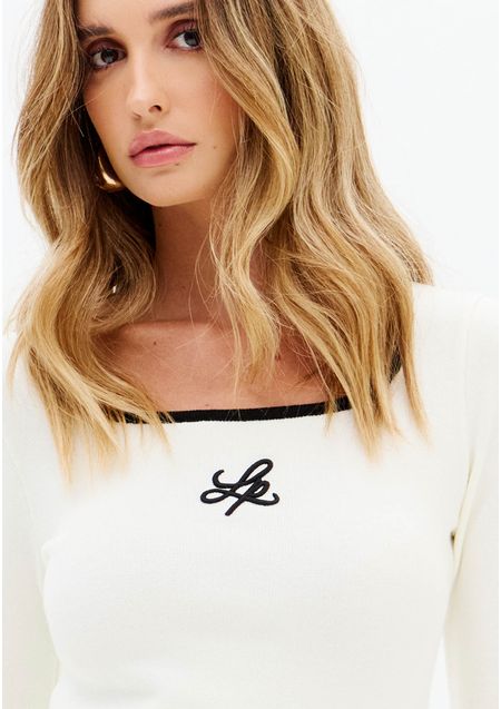 Blusa Tricot Manga Longa Com Bordado