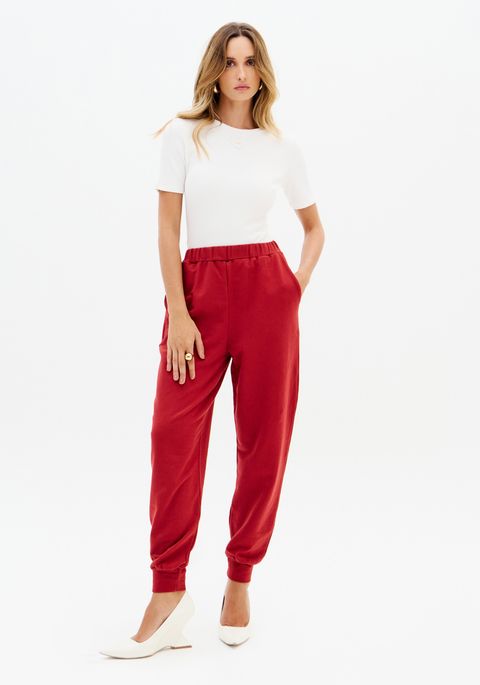Calça Jogging Cintura Alta Com Bolsos