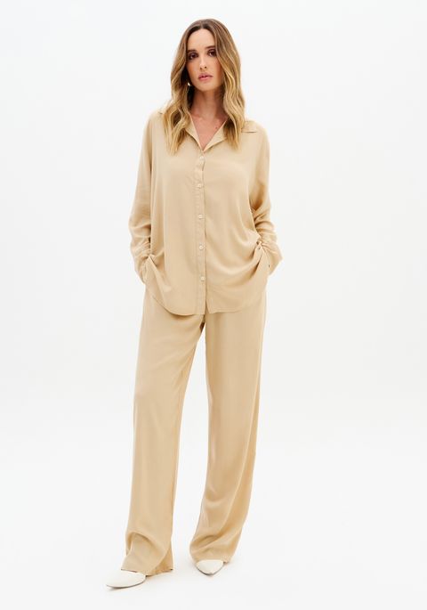 Calça Wide Leg Com Amarração Frontal