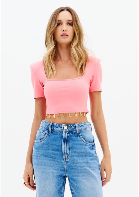 Blusa Manga Curta Decote Quadrado