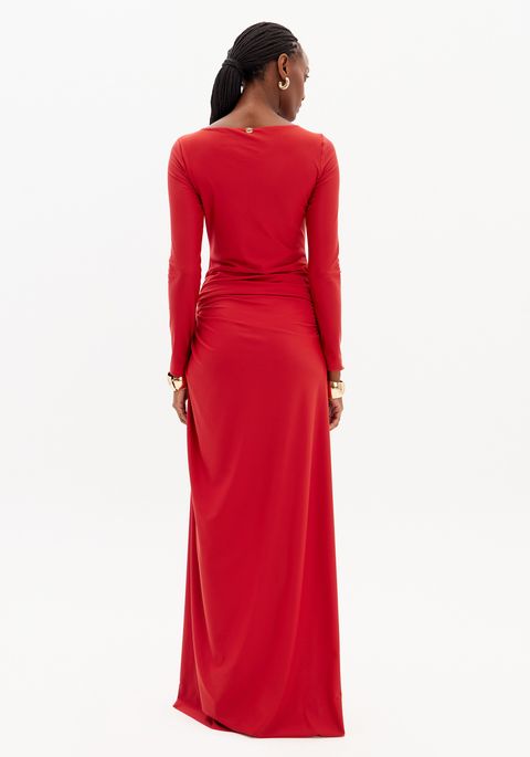 Vestido Longo Com Fenda E Torção