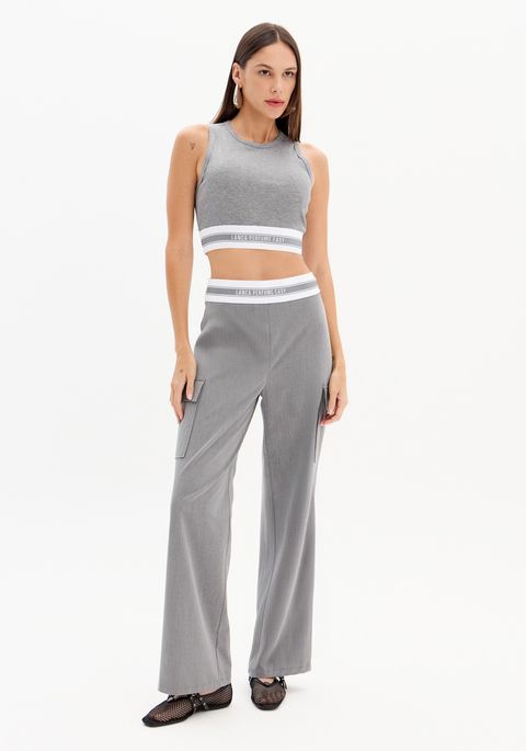 Calça Wide Leg Cintura Alta Elástico Personalizado