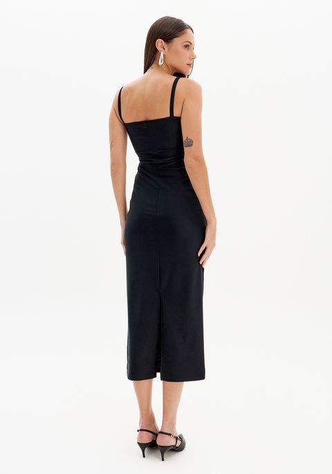 Vestido Super Midi De Alças Com Metal