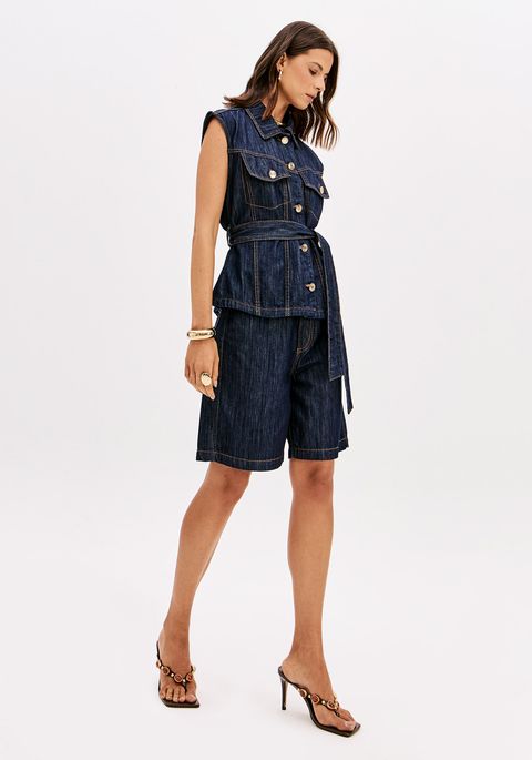 Bermuda Jeans Comfort Cintura Super Alta