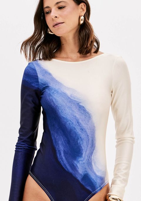 Body Manga Longa Estampado Decote Canoa
