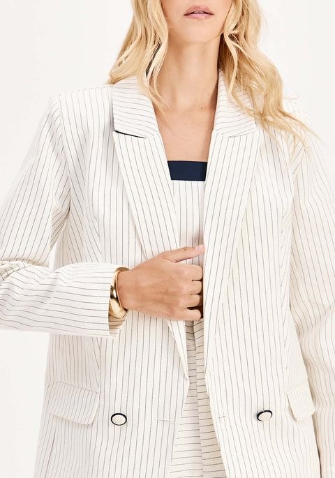 Blazer Oversized Alongado Transpassado Risca De Giz