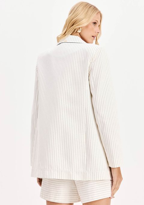 Blazer Oversized Alongado Transpassado Risca De Giz