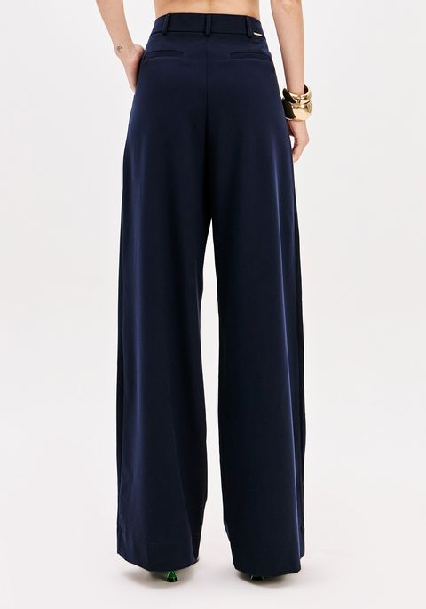 Calça Reta Cintura Alta Com Bolsos