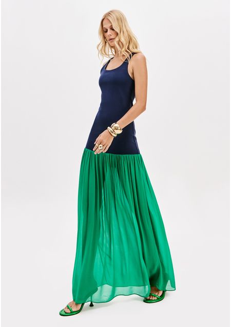 Vestido Super Midi Sem Mangas Com Chiffon