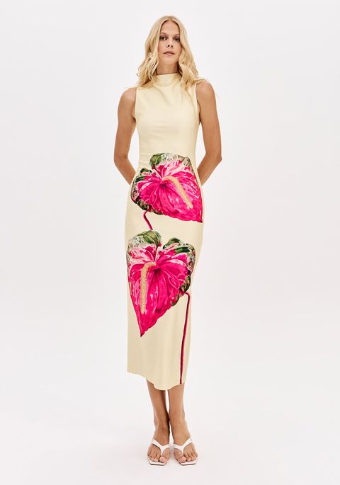Vestido Super Midi Estampado Com Gola