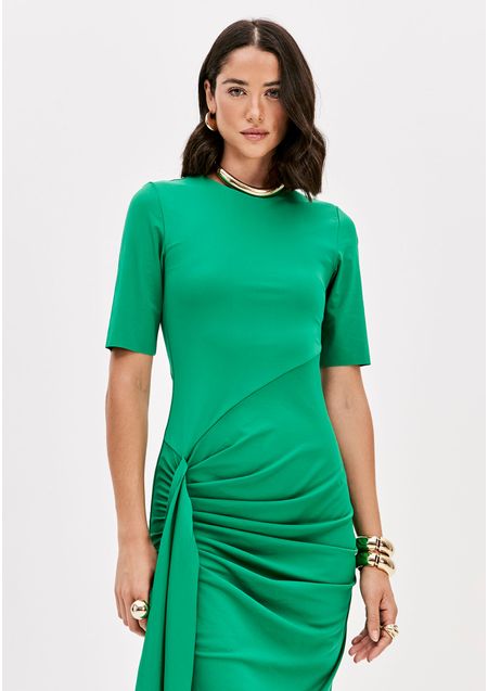Vestido Super Midi Mangas Curtas Com Franzidos