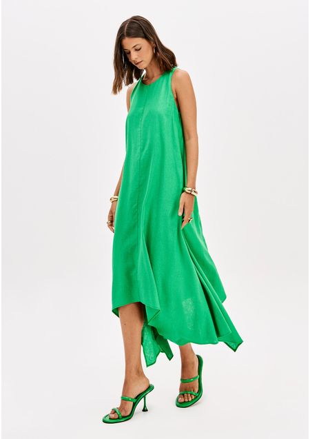 Vestido Super Midi Assimétrico Com Linho