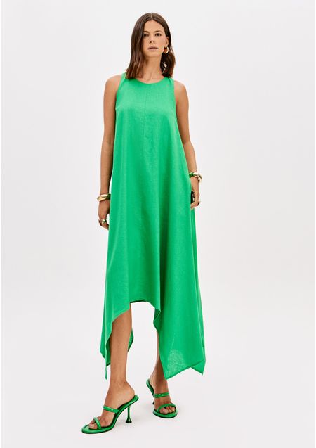 Vestido Super Midi Assimétrico Com Linho