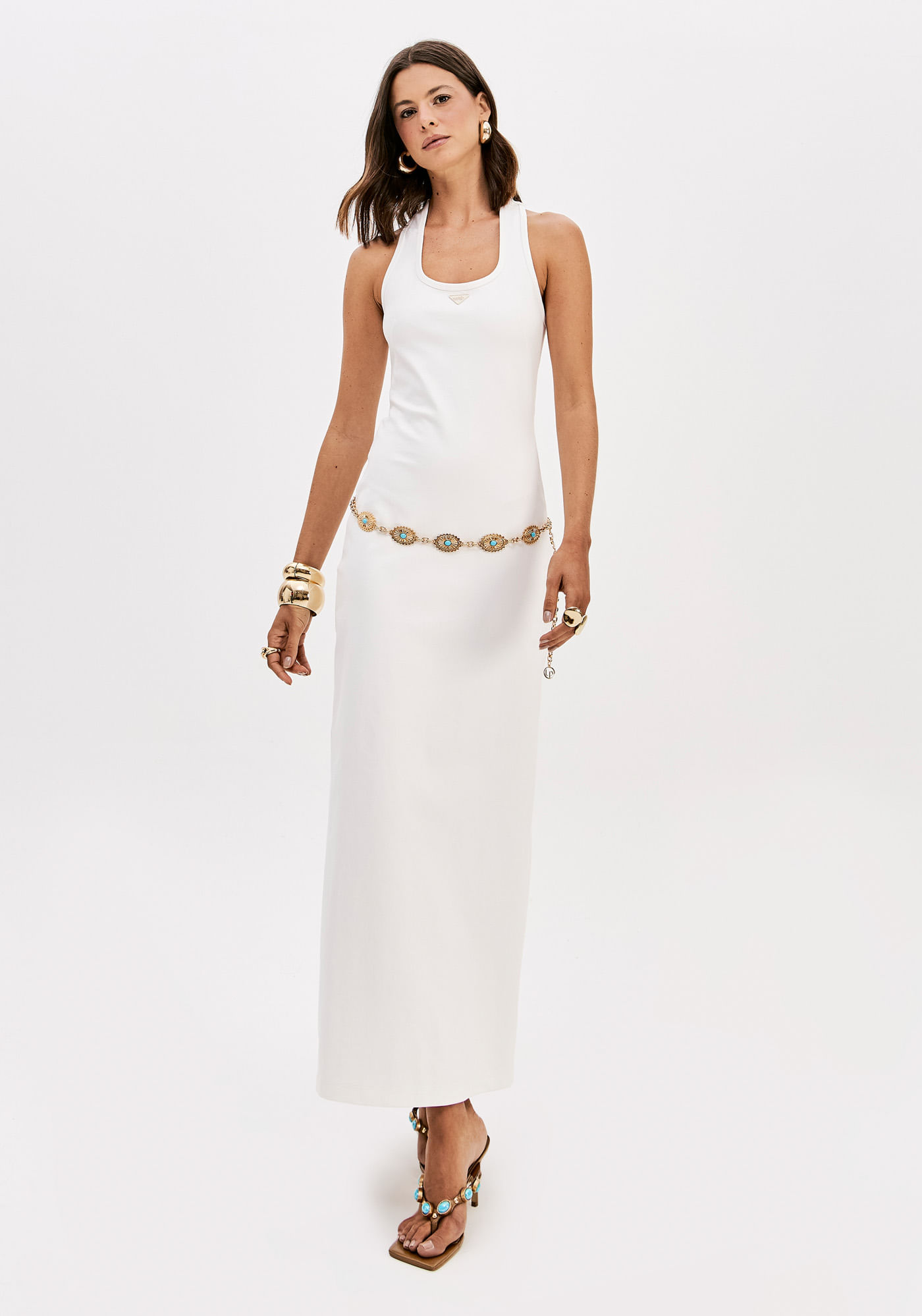 Vestido Super Midi Sem Mangas Decote U