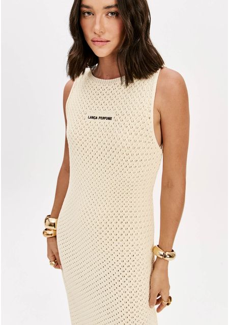 Vestido Super Midi De Tricô Com Bordado
