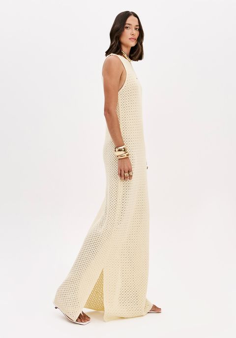 Vestido Super Midi De Tricô Com Bordado