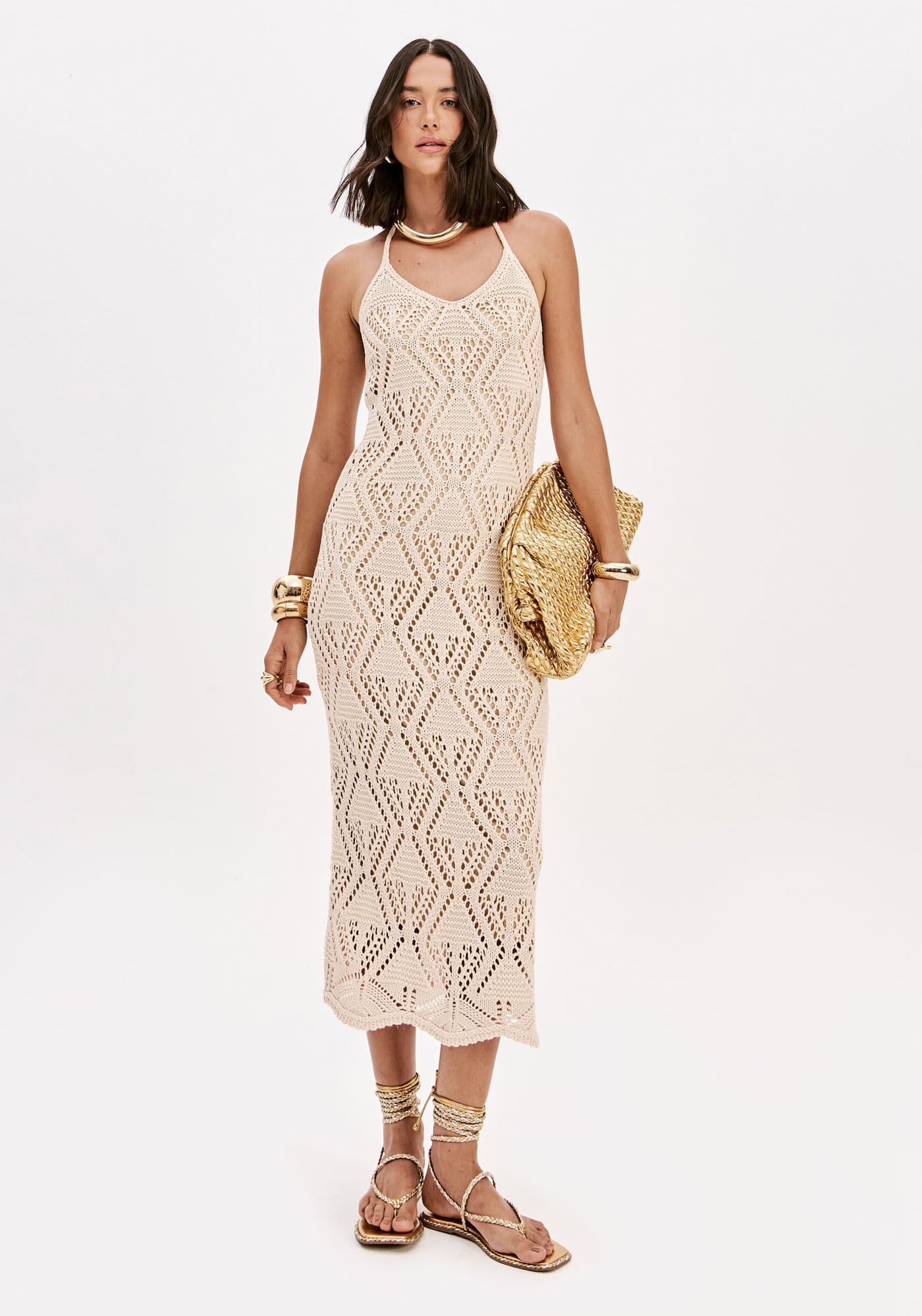 Vestido Super Midi Tricô Frente Única