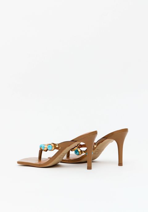 Sandália Salto Fino Couro Com Pedraria