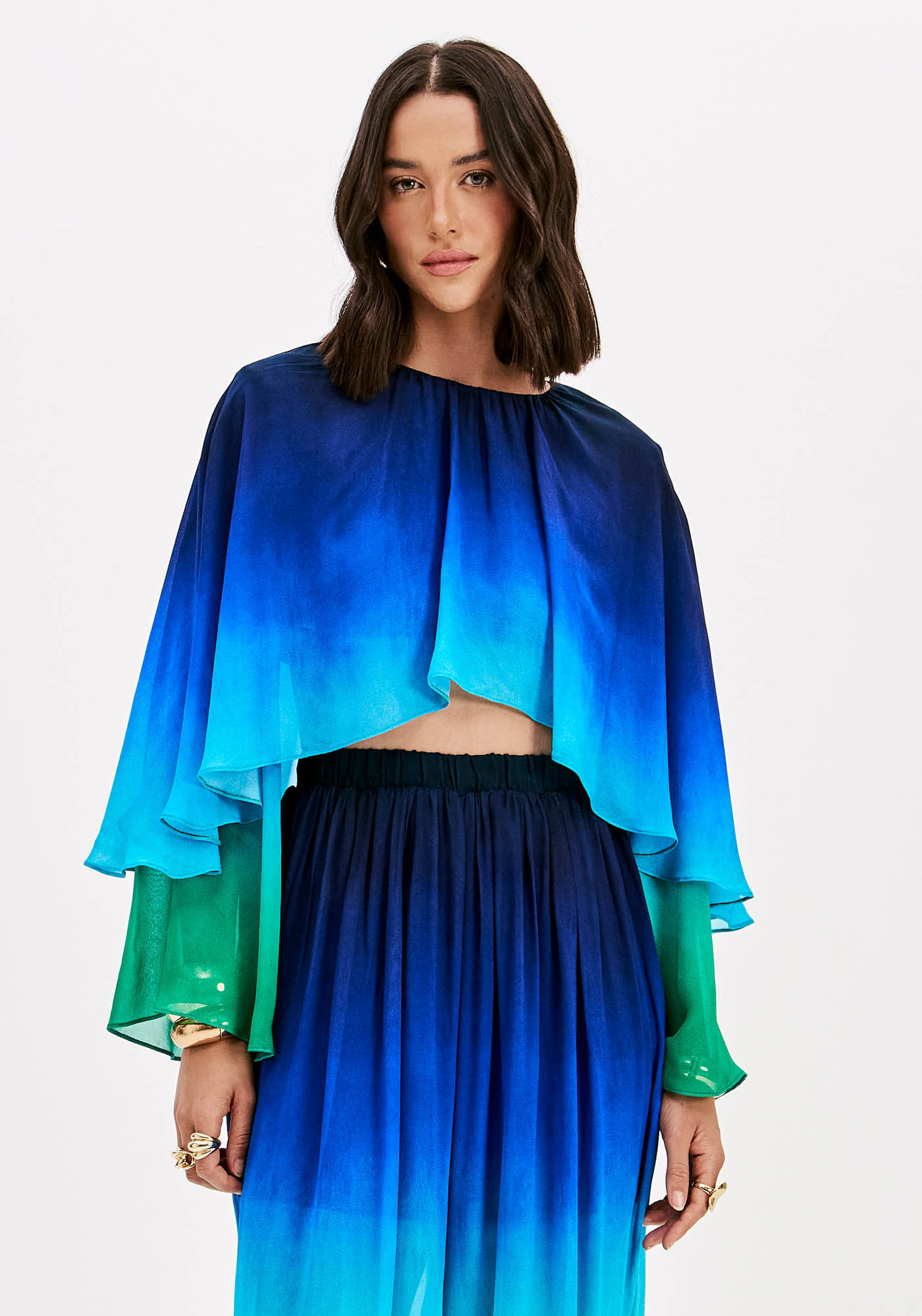 Blusa Ampla Chiffon Com Sobreposição