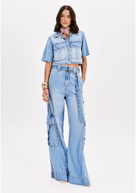 Calça Jeans Pantalona Cintura Super Alta