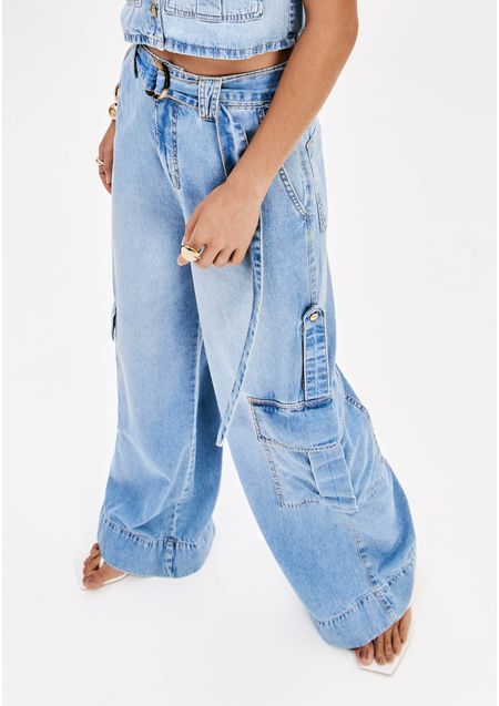 Calça Jeans Pantalona Cintura Super Alta