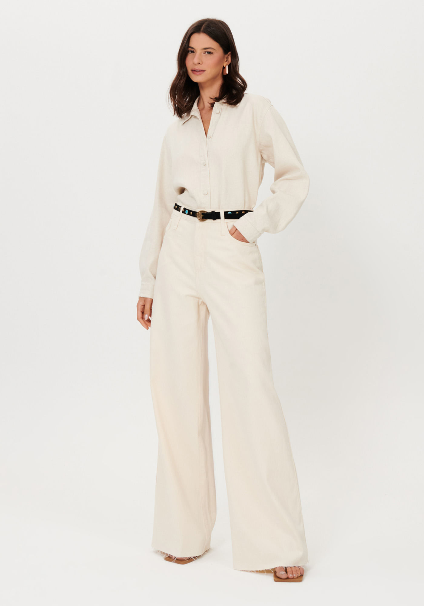 Calça Sarja Wide Leg Cintura Super Alta