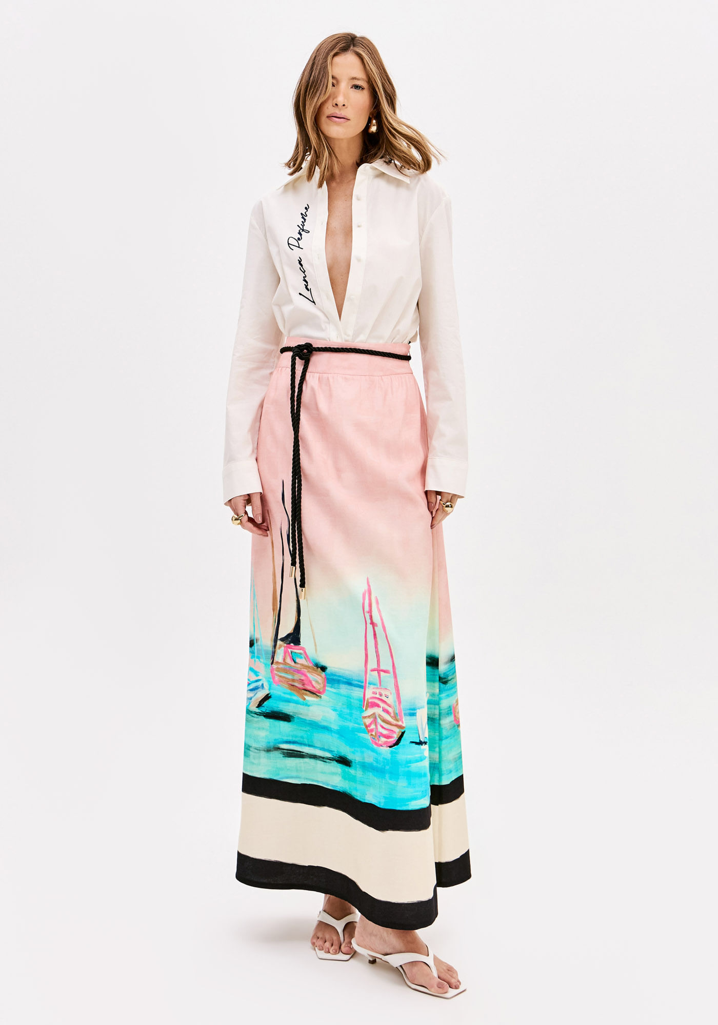 Saia Super Midi Evasê Estampada