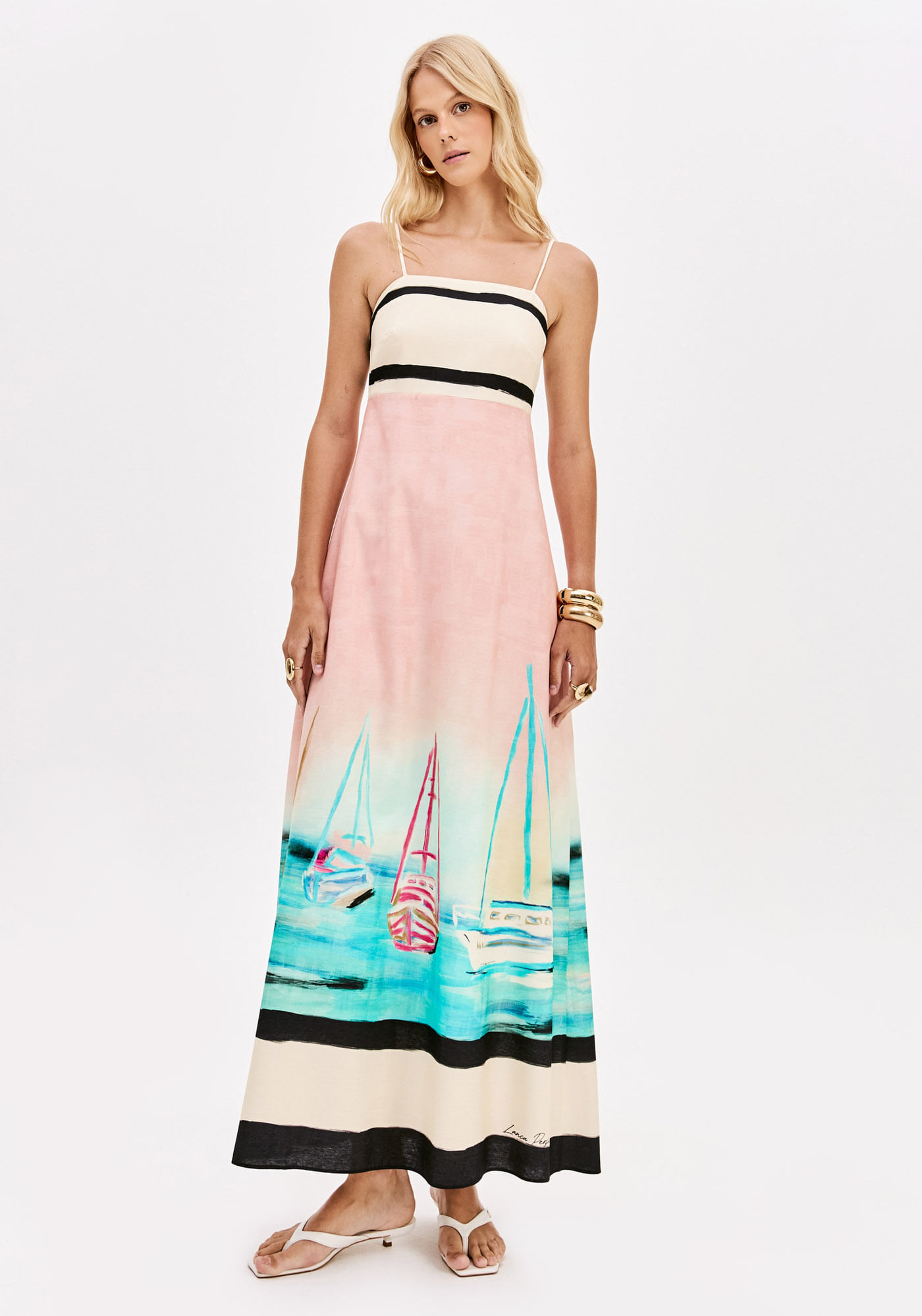 Vestido Super Midi Estampado De Alças