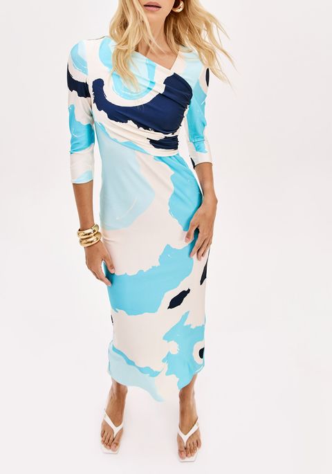 Vestido Super Midi Estampado Mangas Médias