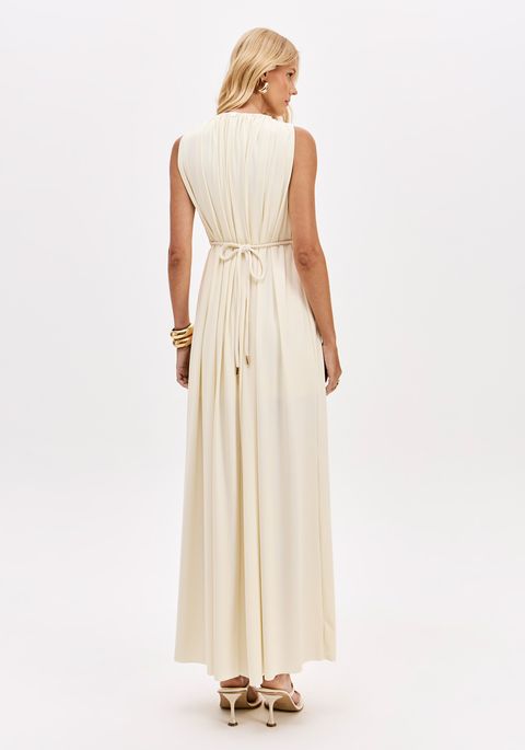 Vestido Super Midi Com Cordão E Aviamentos