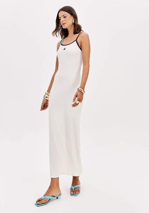 Vestido Canelado De Alças Super Midi