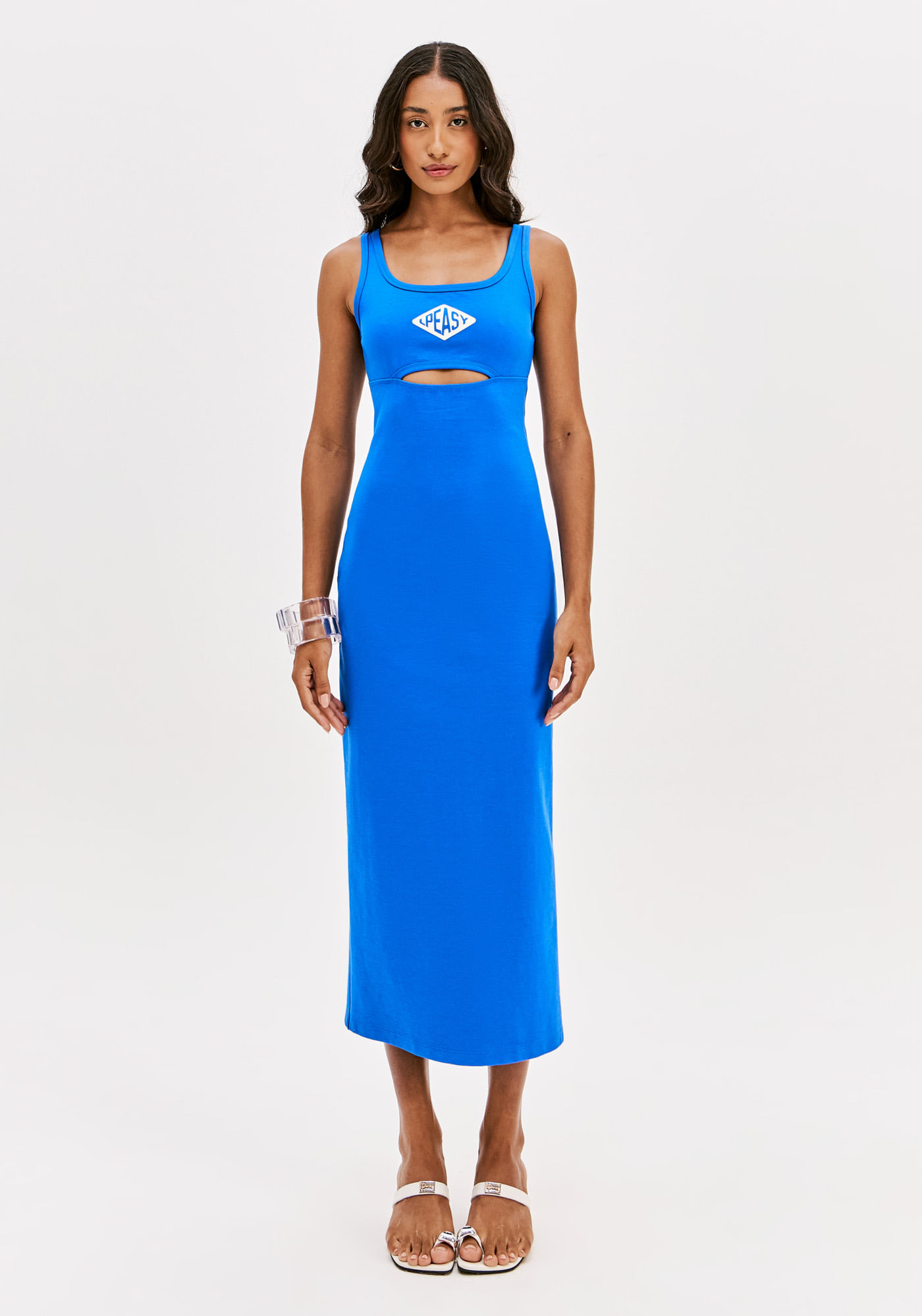 Vestido Super Midi Com Alças e Fenda