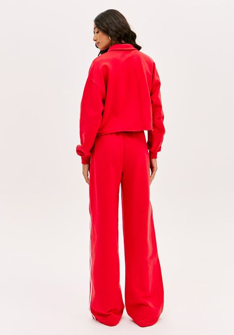 Calça Wide Leg Cintura Alta Moletom