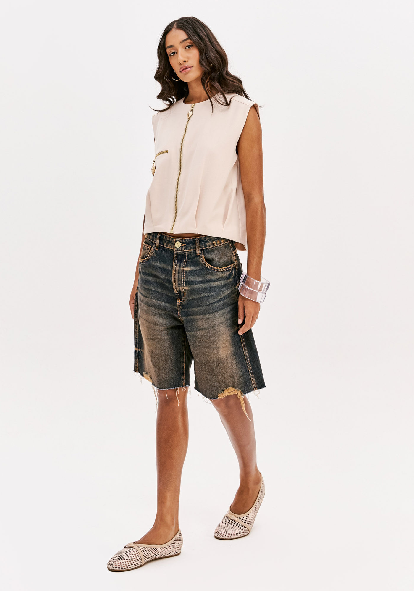 Bermuda Jeans Comfort Cintura Alta