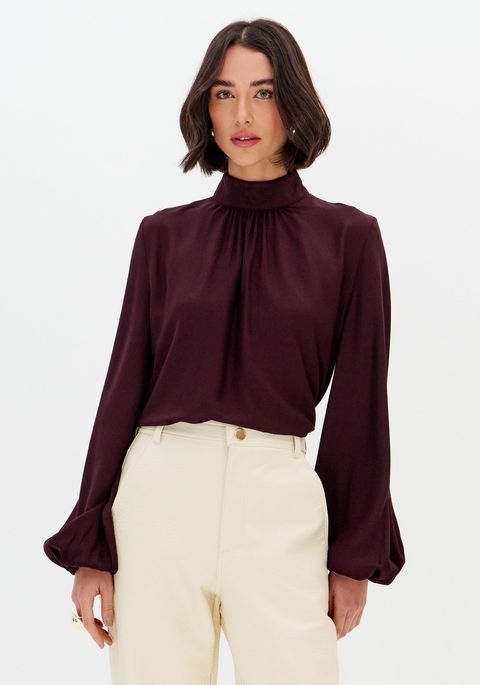 Blusa Manga Longa Bufante Com Gola Alta