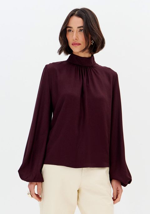 Blusa Manga Longa Bufante Com Gola Alta