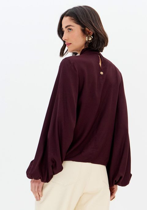 Blusa Manga Longa Bufante Com Gola Alta