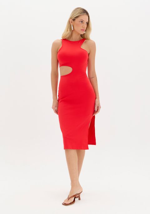 Vestido Super Midi Com Recorte