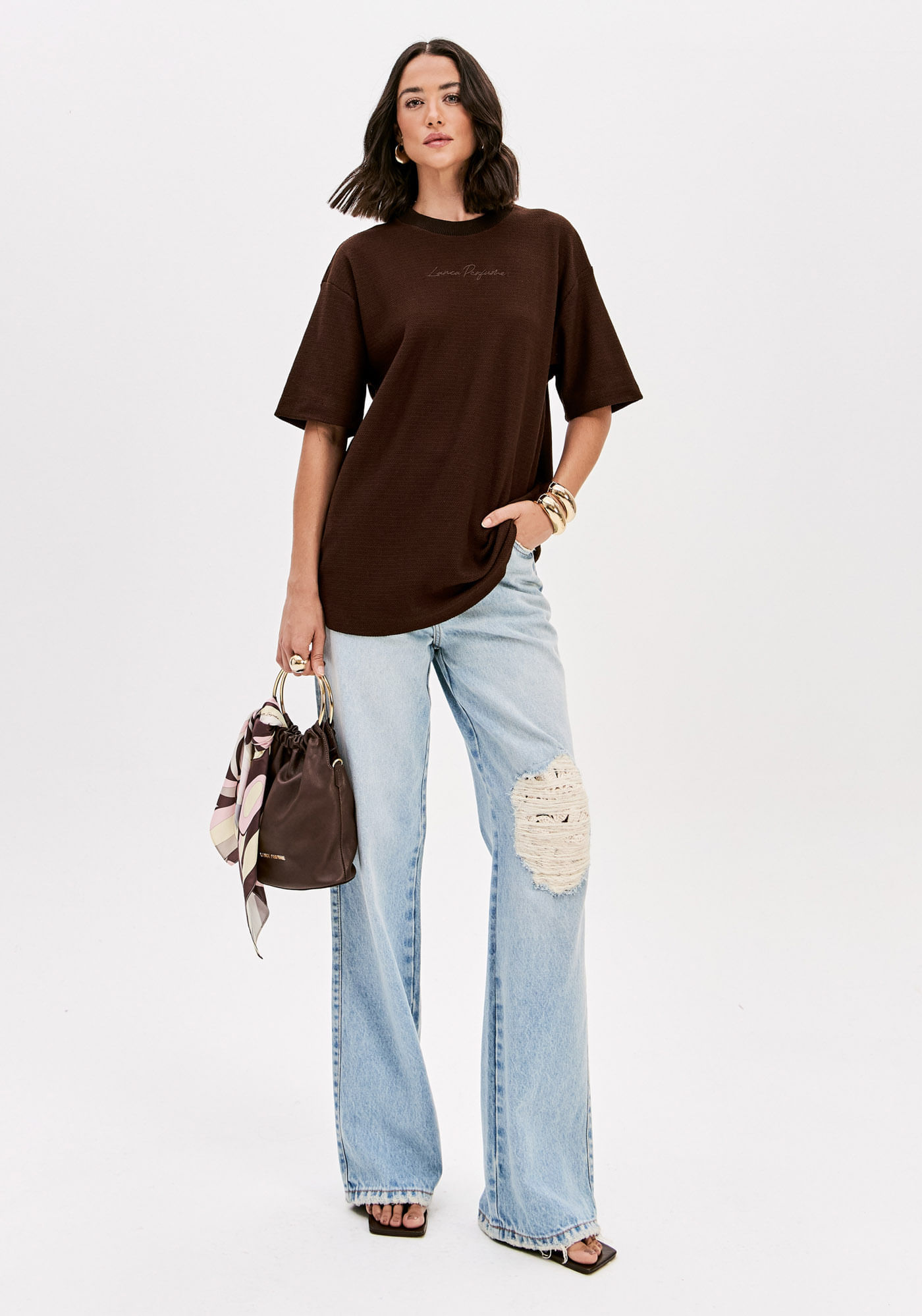 Blusa Oversized Alongada Manga Curta