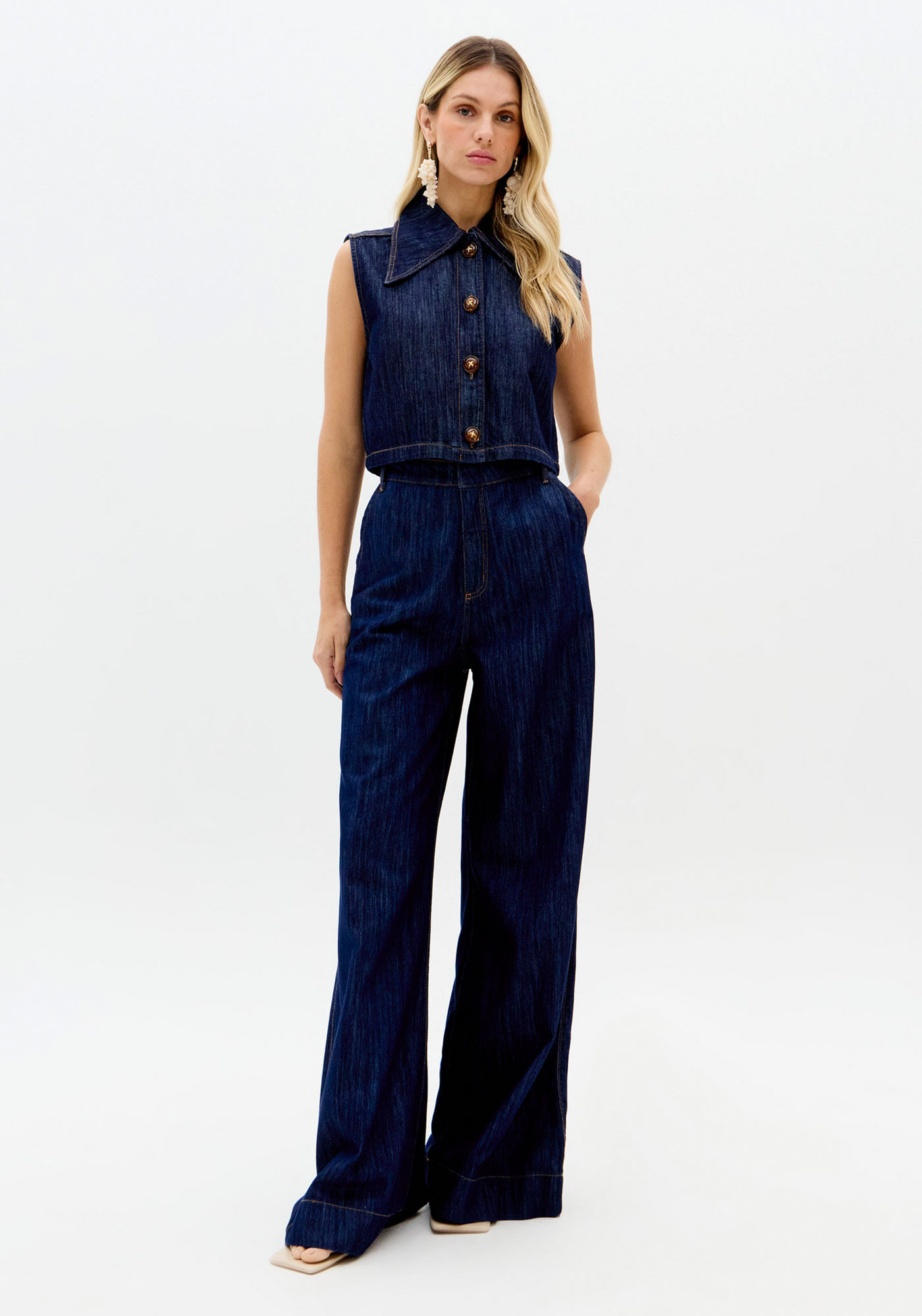 Calça Jeans Pantalona Cintura Super Alta