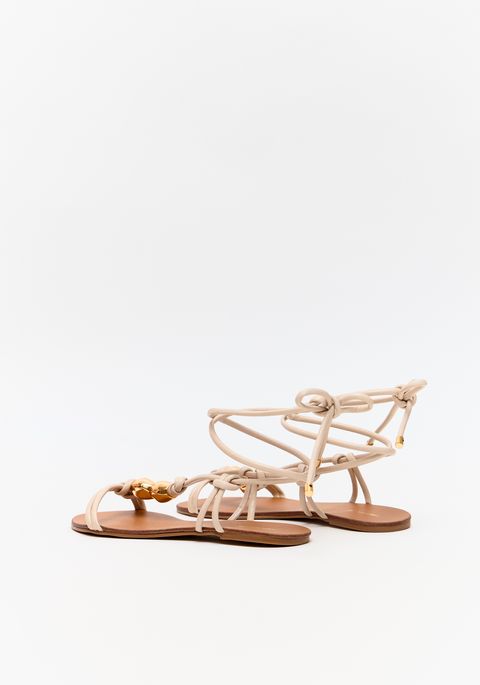 Rasteira Couro Ponteiras E Amarração