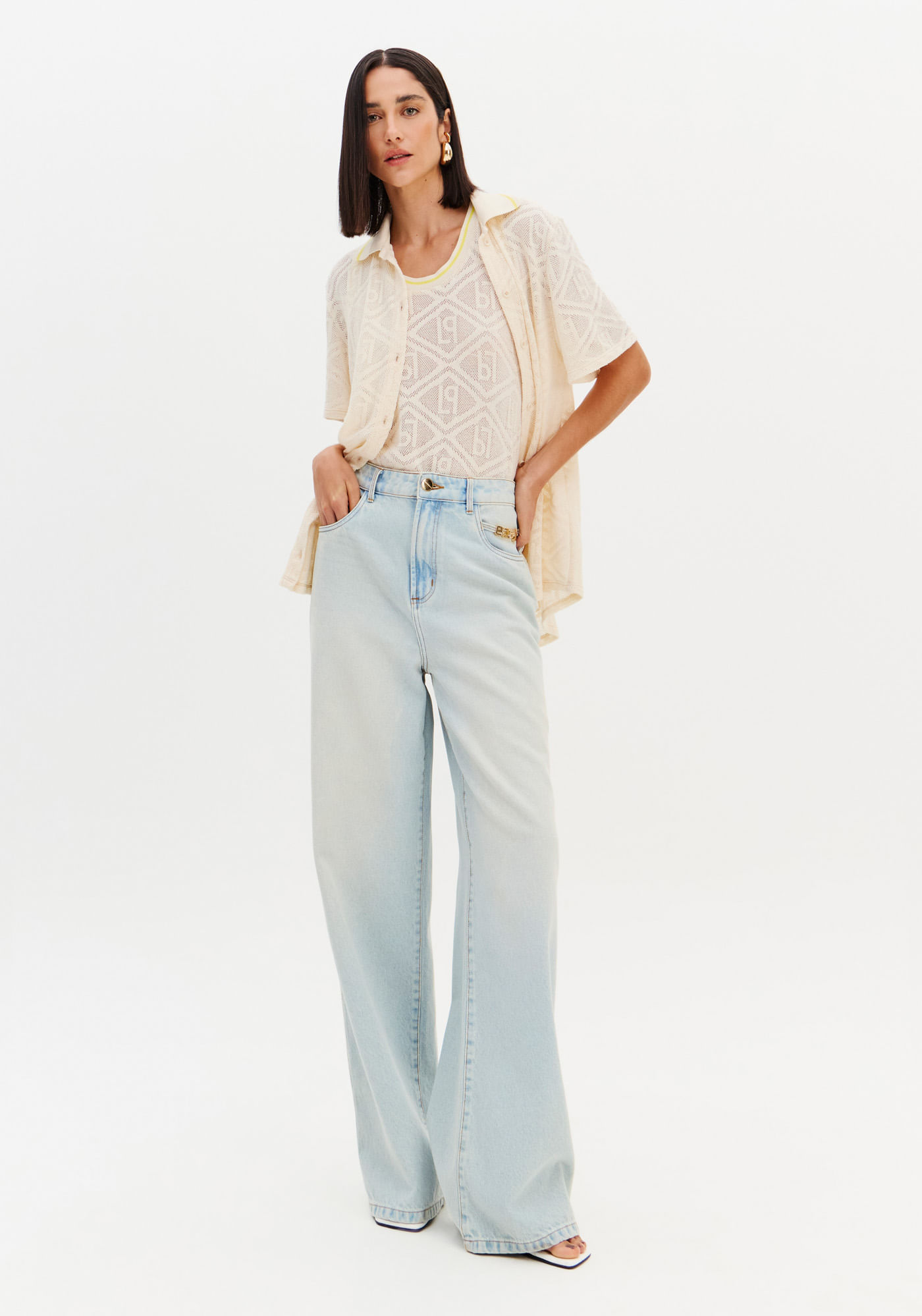 Calça Jeans Wide Leg Cintura Super Alta
