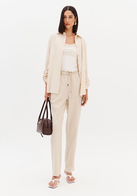 Calça Alfaiataria Cintura Alta Com Linho