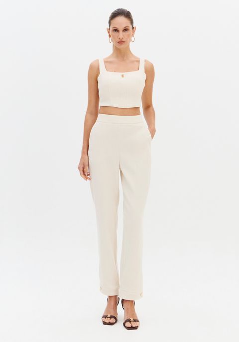 Calça Carrot Cintura Alta Com Linho