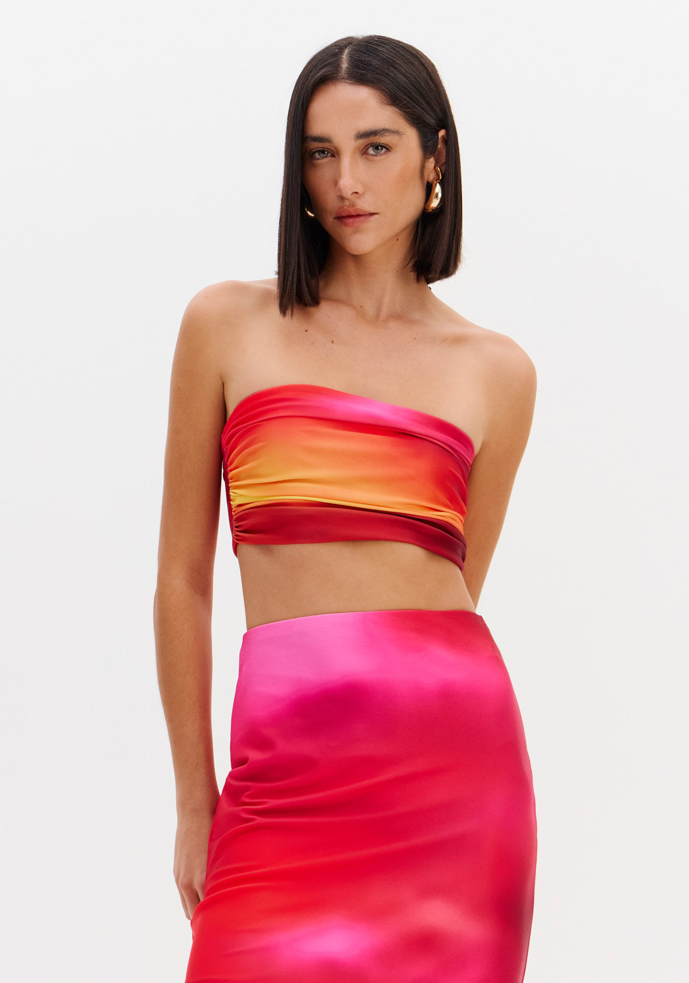 Top Cropped Estampado Sem Alças