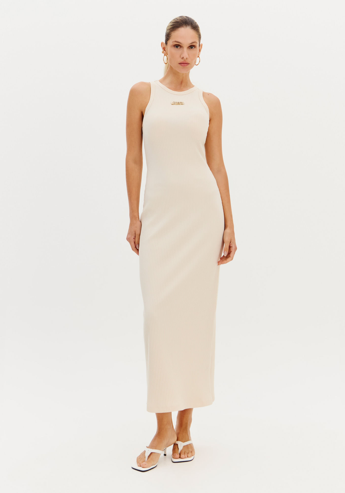 Vestido Super Midi Canelado Com Letreiro
